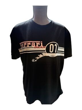 Ferrari Black Short Sleeve Racing Graphic Tee with 01 Emblem Size Large